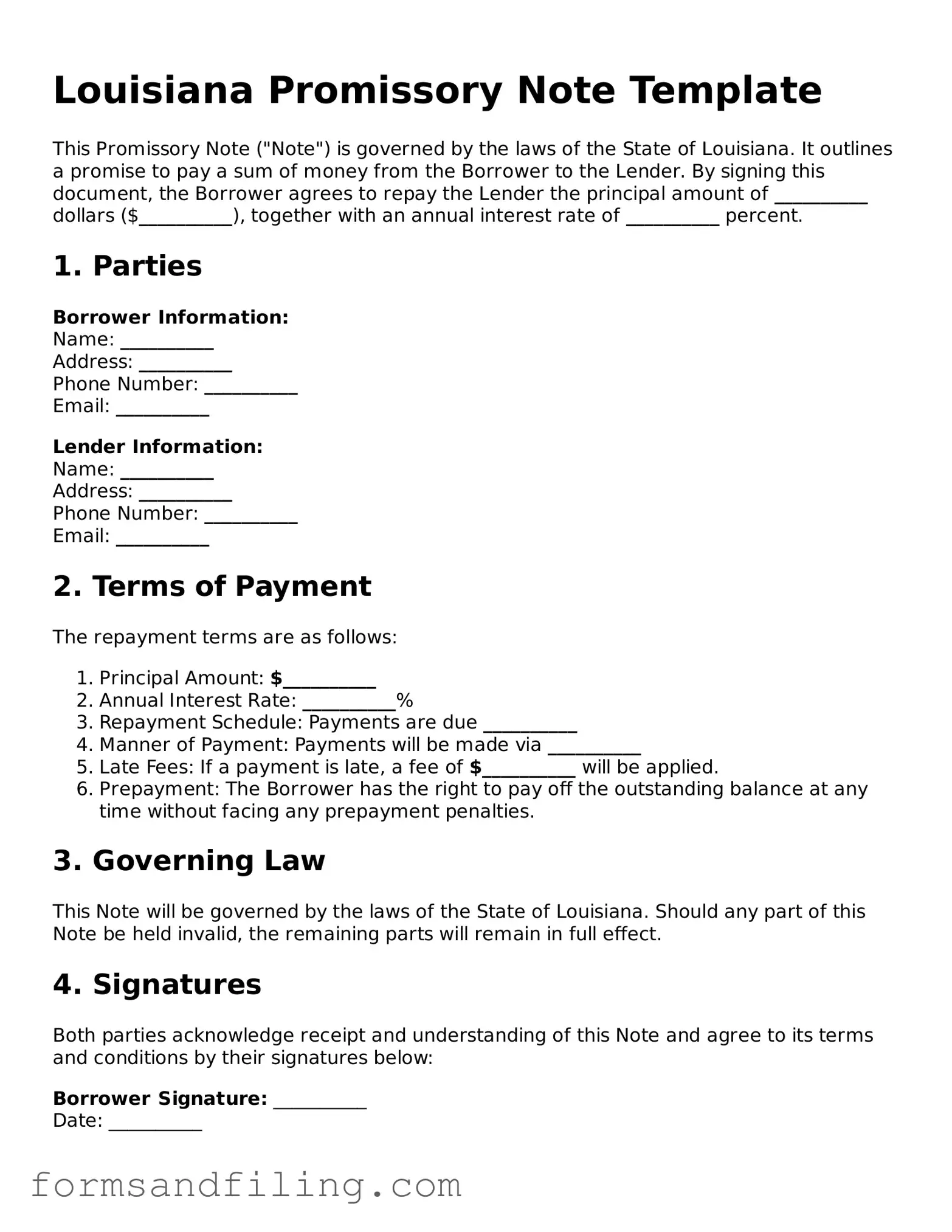 Free Louisiana Promissory Note Template