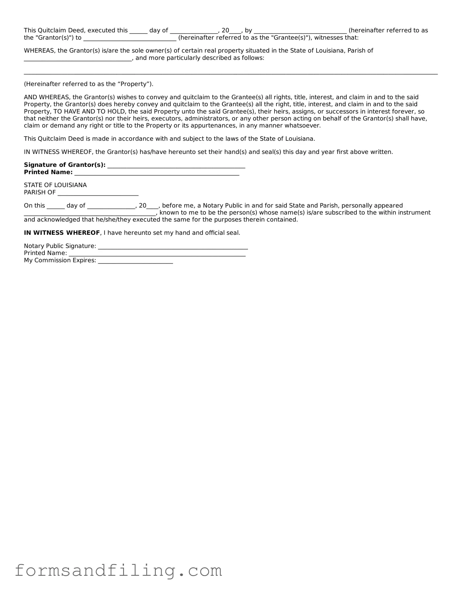 Free Louisiana Quitclaim Deed Template
