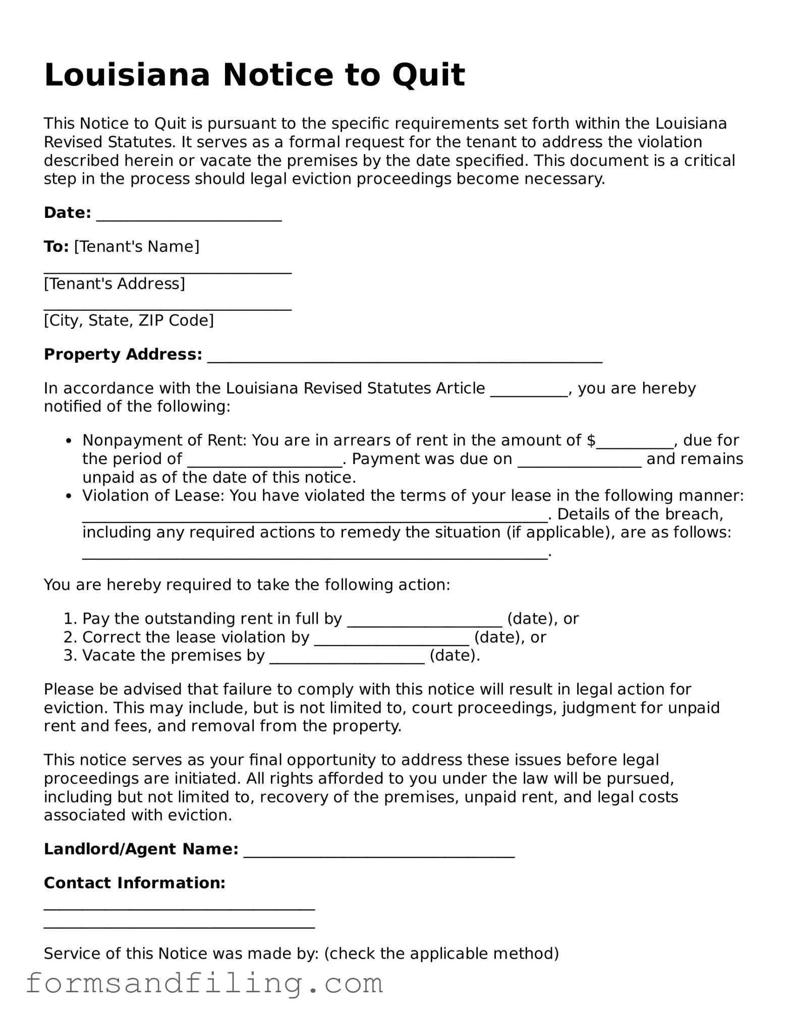 Free Louisiana Notice to Quit Template