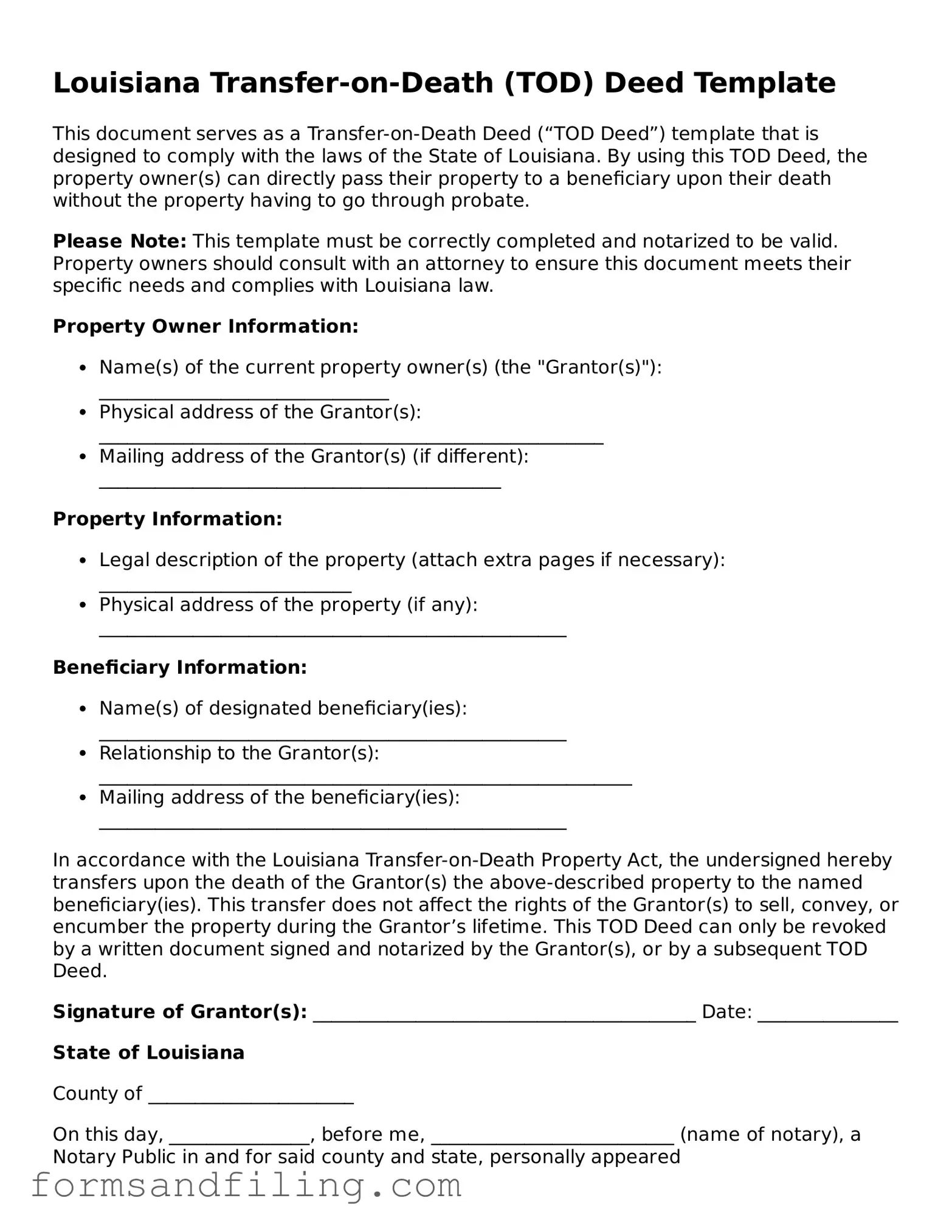 Free Louisiana Transfer-on-Death Deed Template