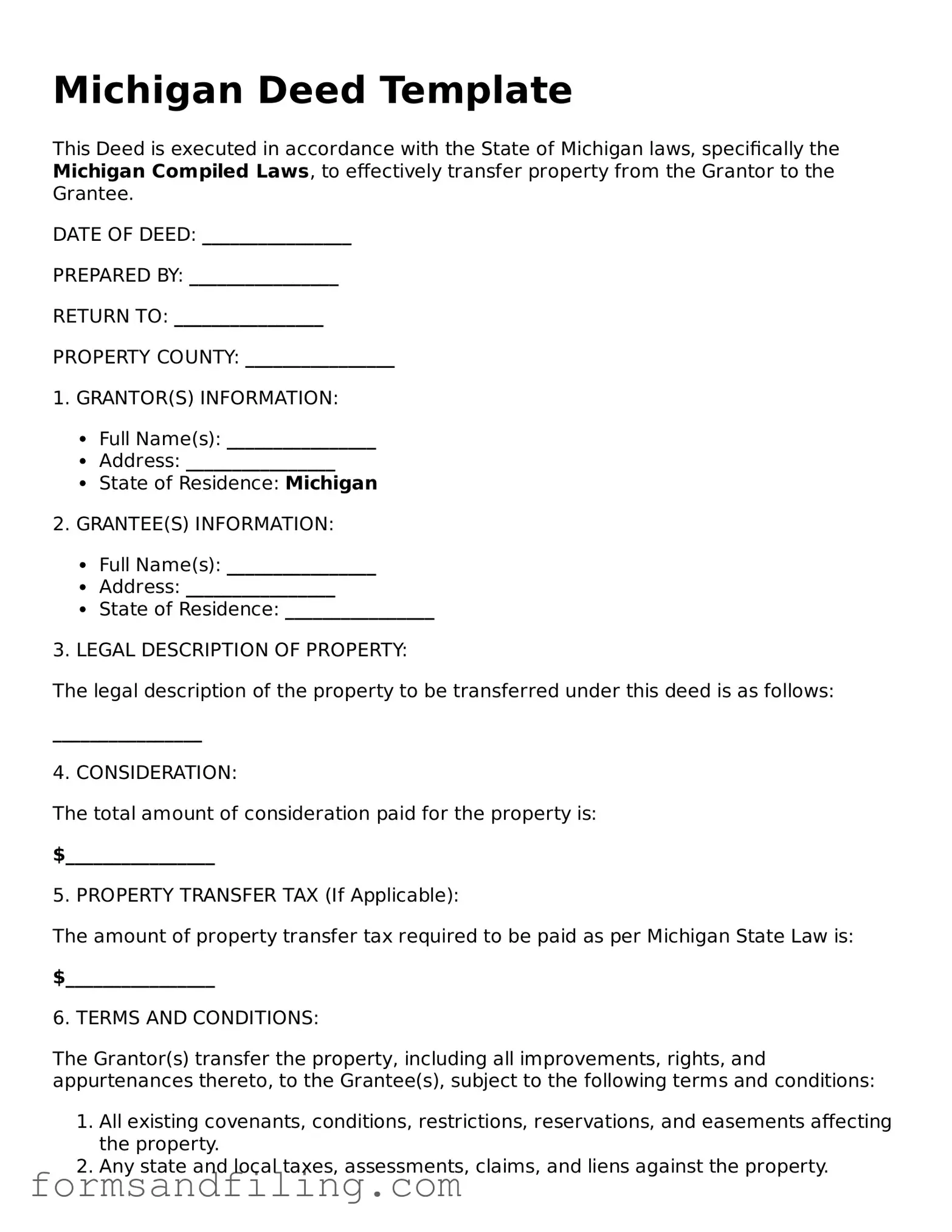 Free Michigan Deed Template