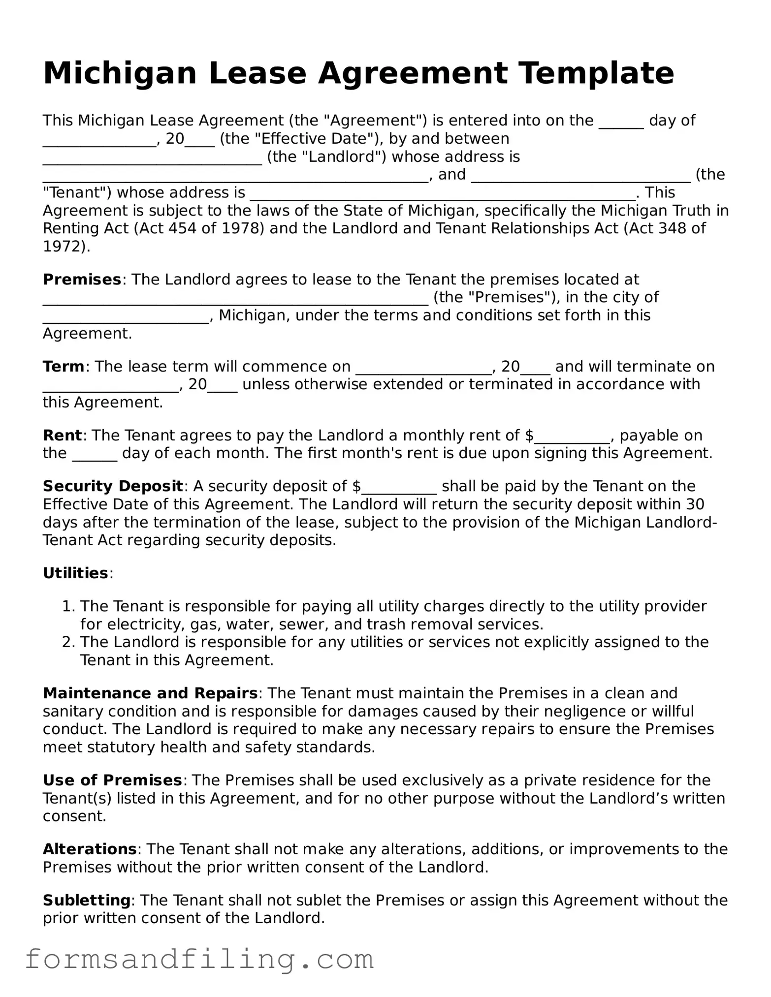 Free Michigan Lease Agreement Template