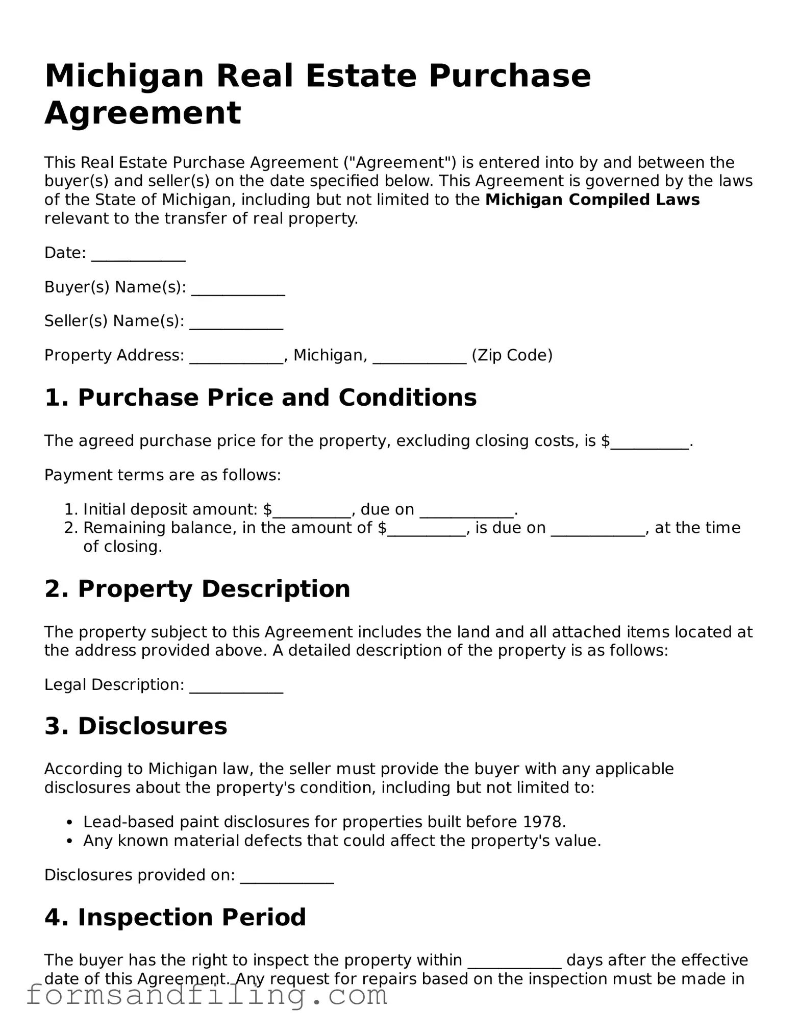 Free Michigan Real Estate Purchase Agreement Template