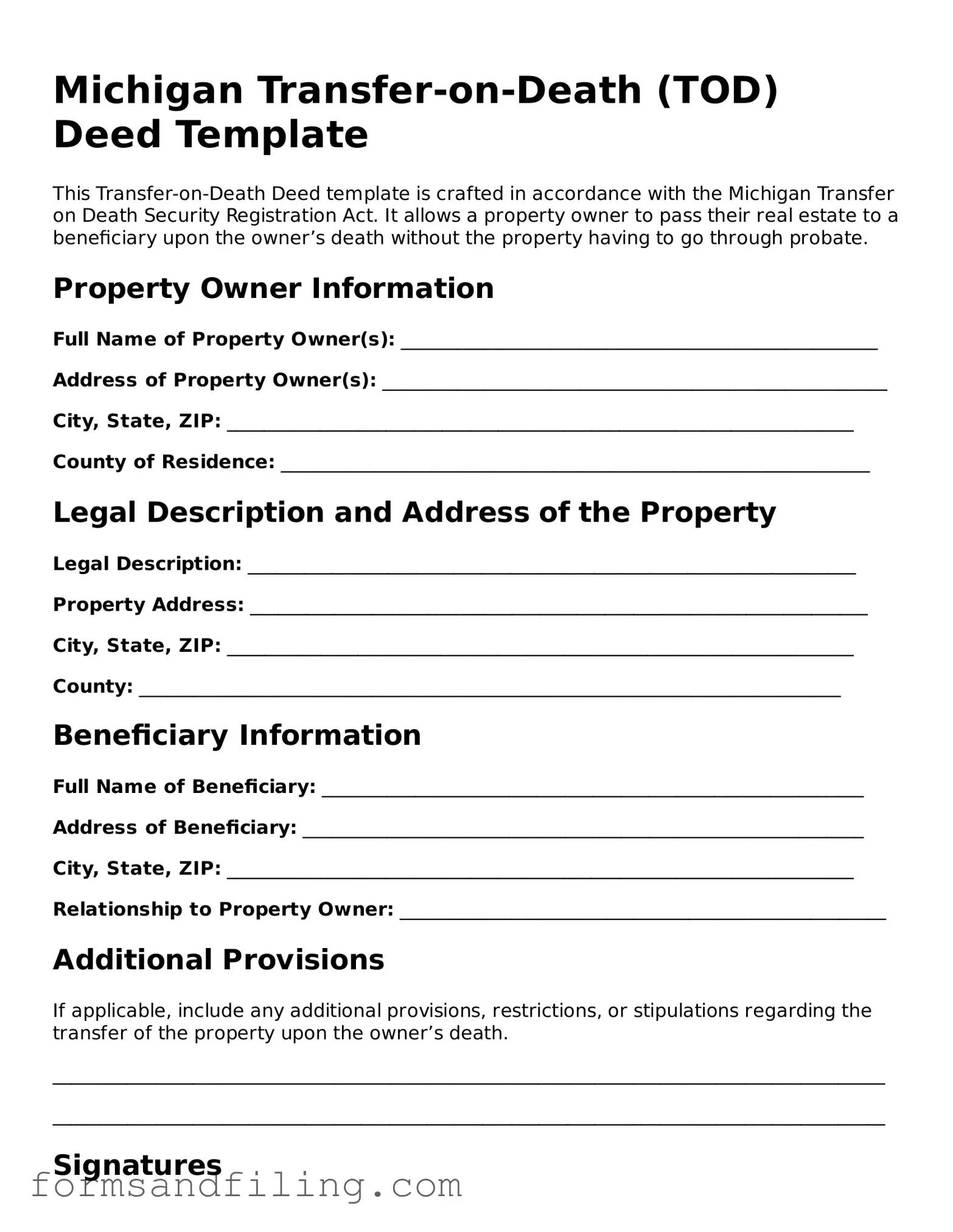 Free Michigan Transfer-on-Death Deed Template