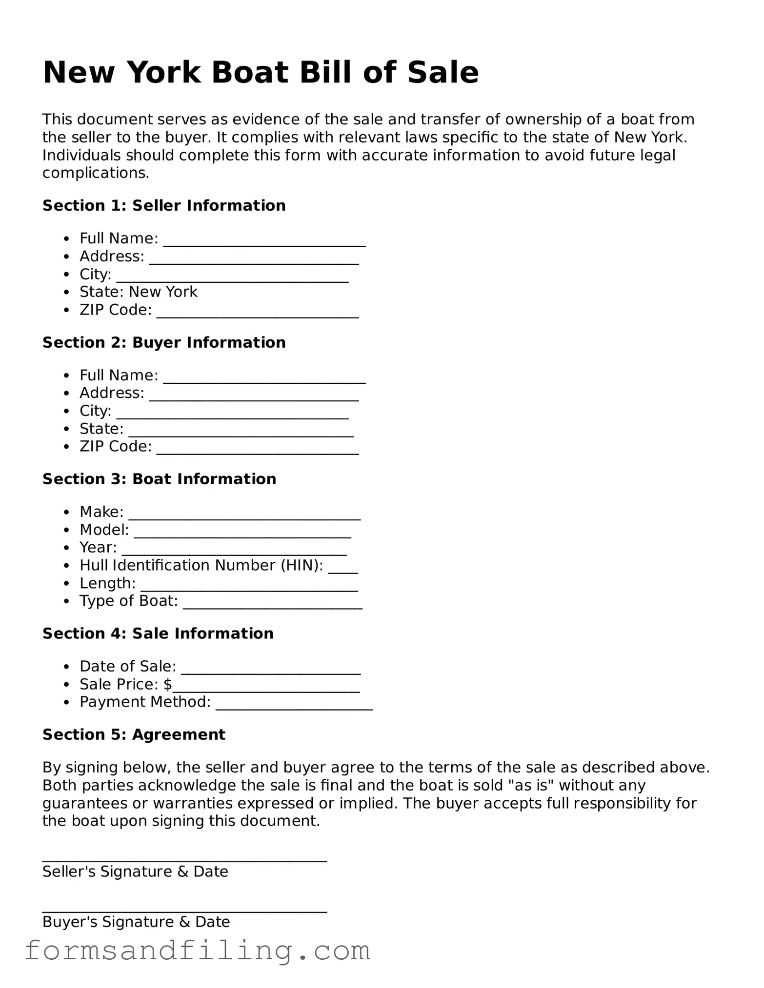 Free New York Boat Bill of Sale Template