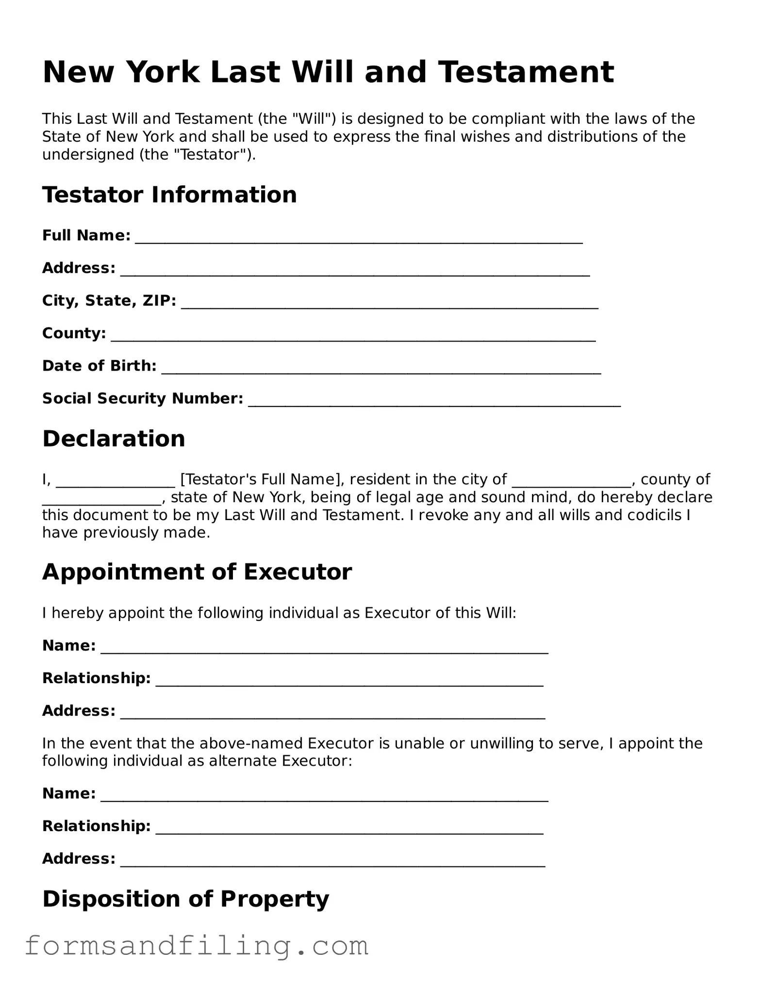 Free New York Last Will and Testament Template