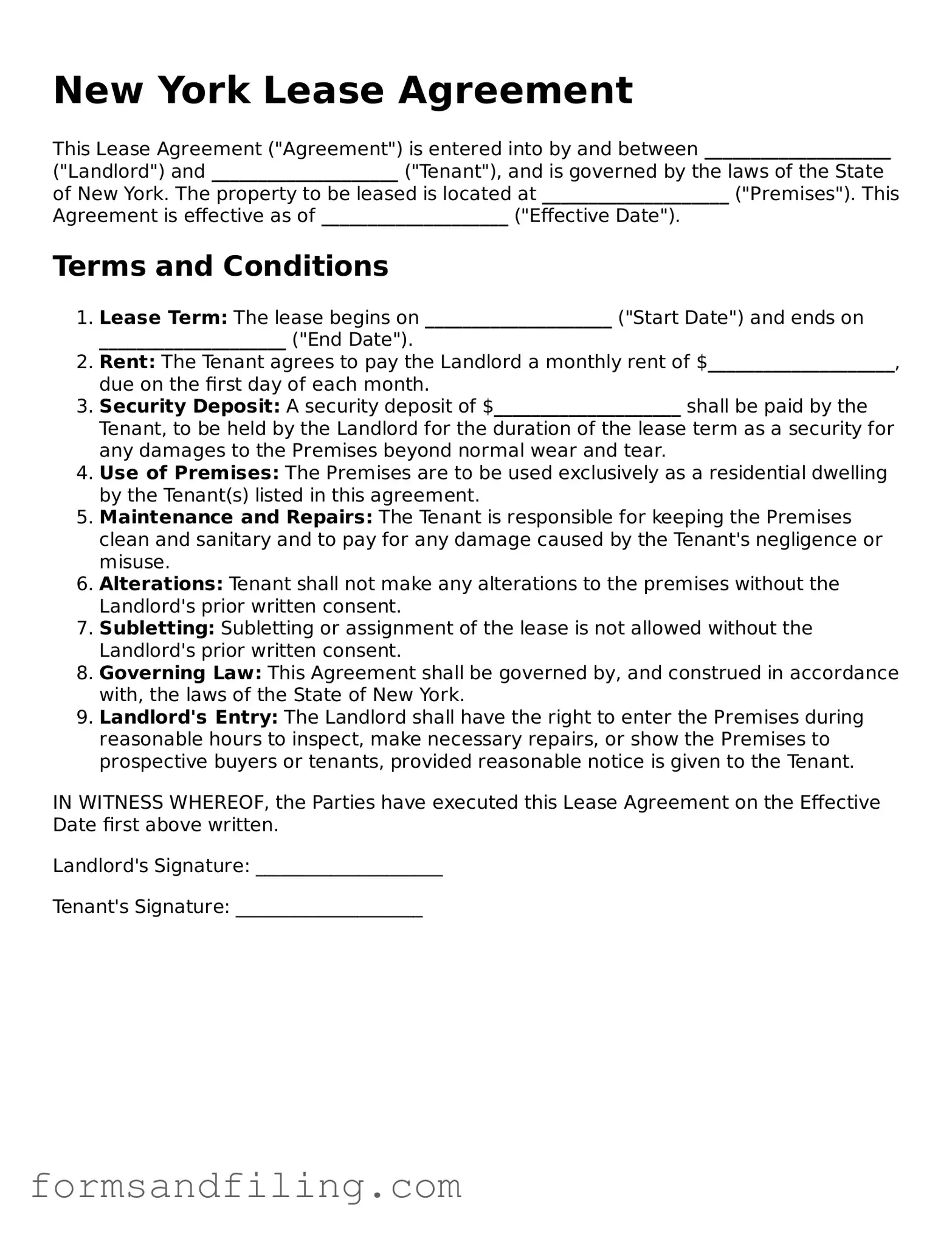 Free New York Lease Agreement Template