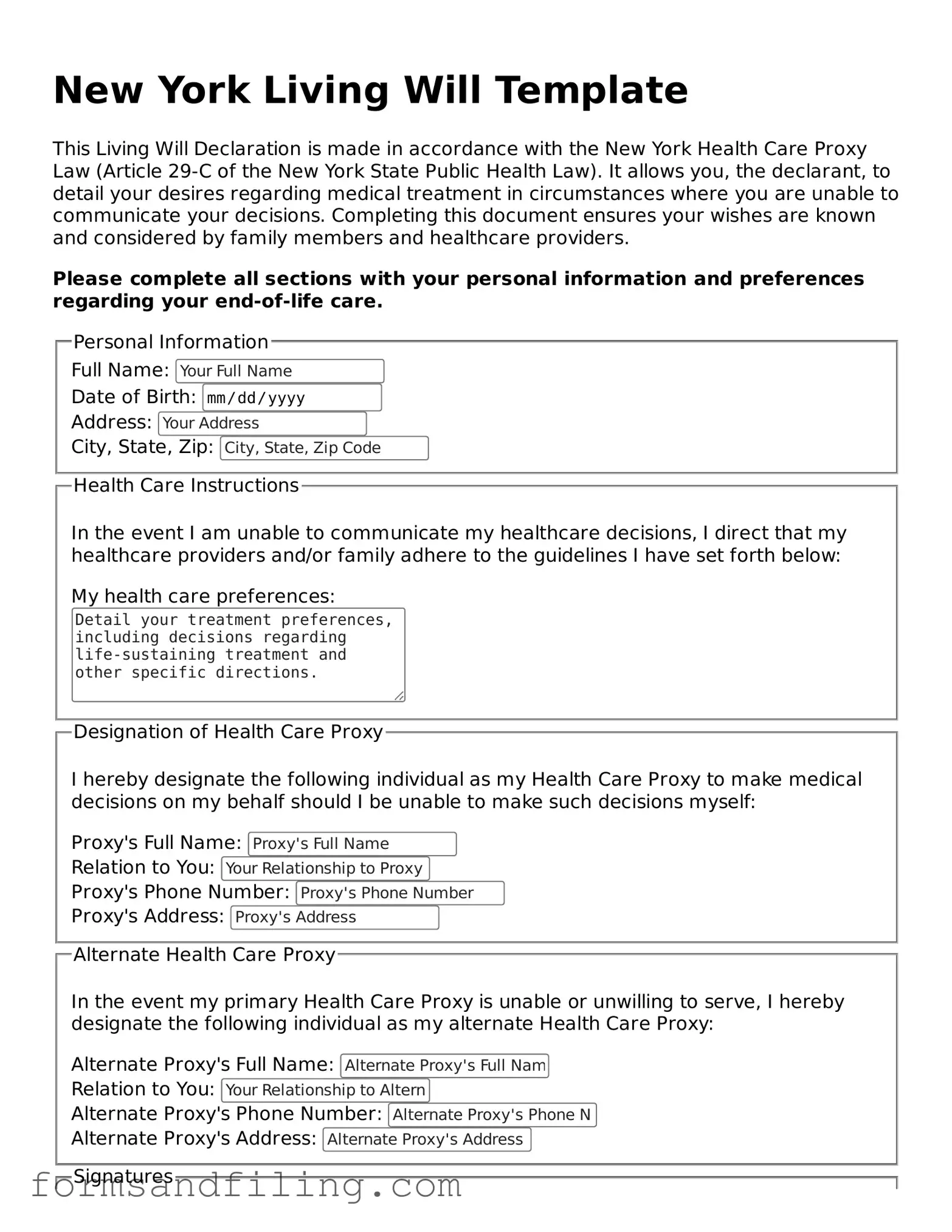 Free New York Living Will Template