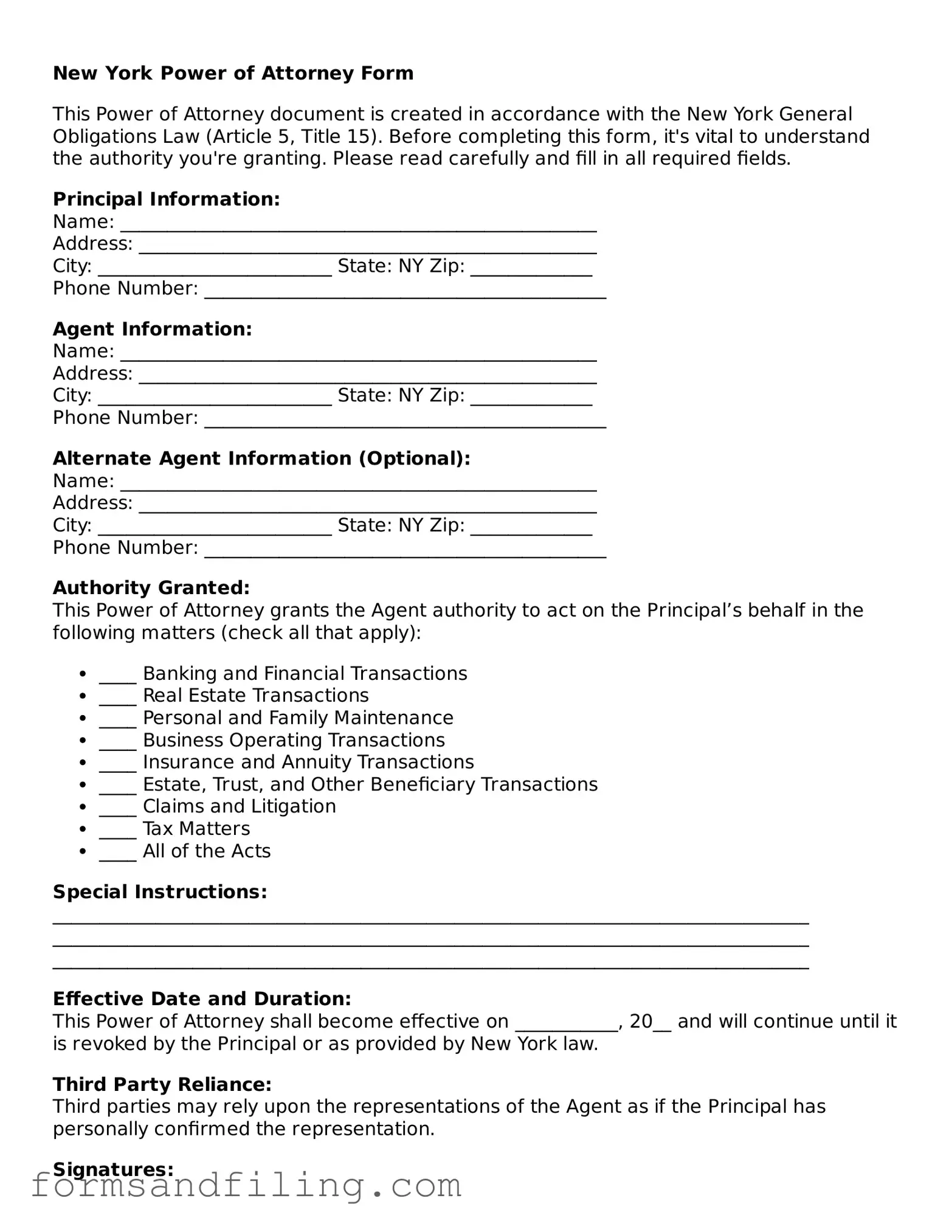 Free New York Power of Attorney Template