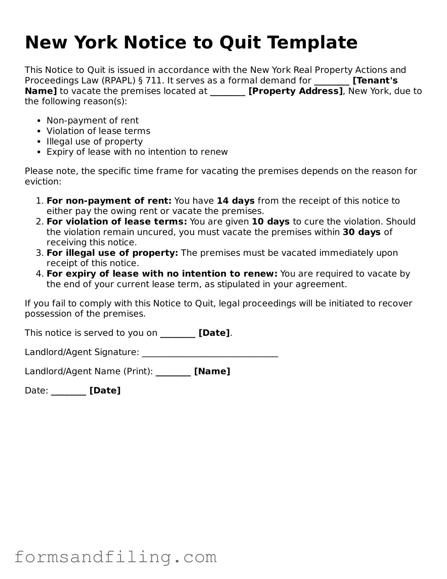 Free New York Notice to Quit Template
