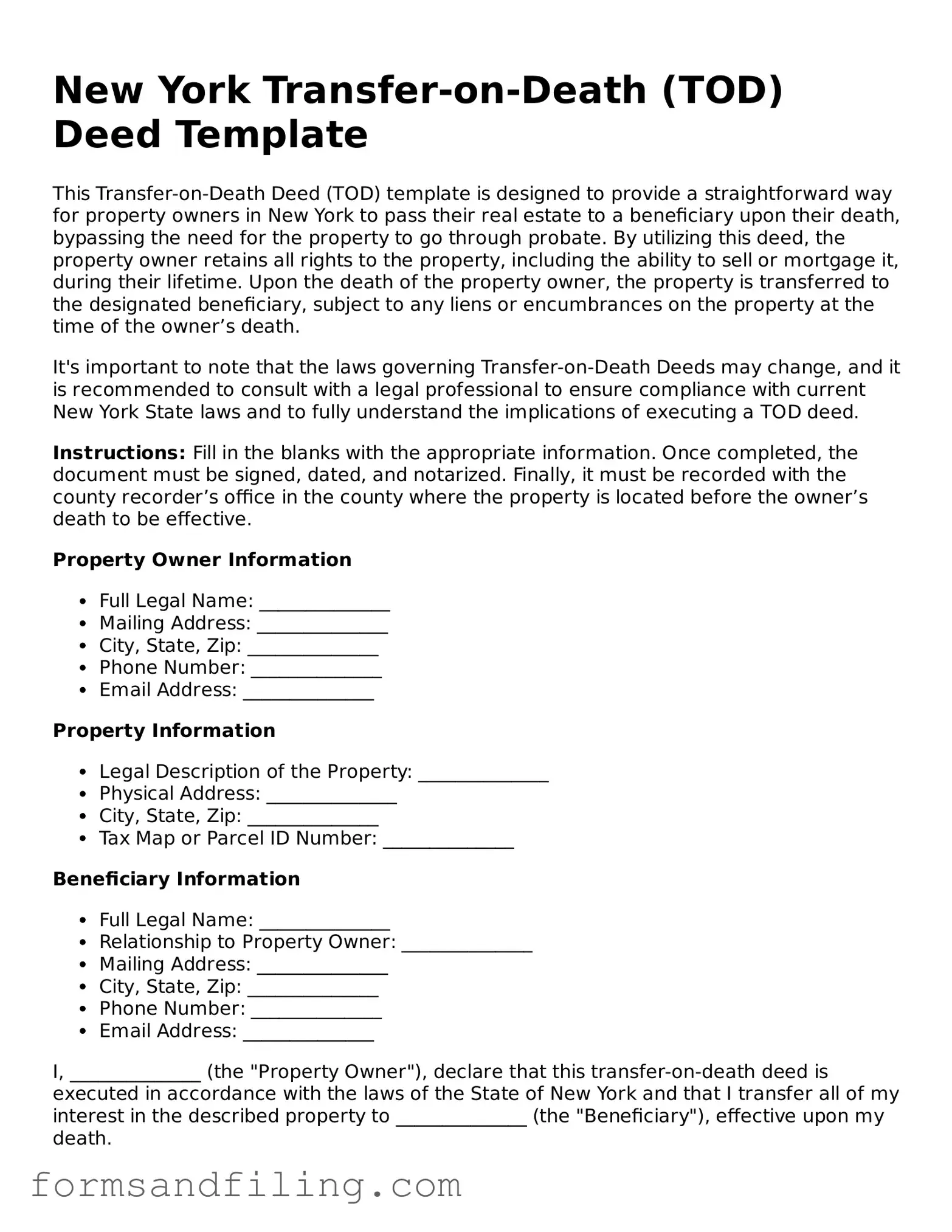 Free New York Transfer-on-Death Deed Template