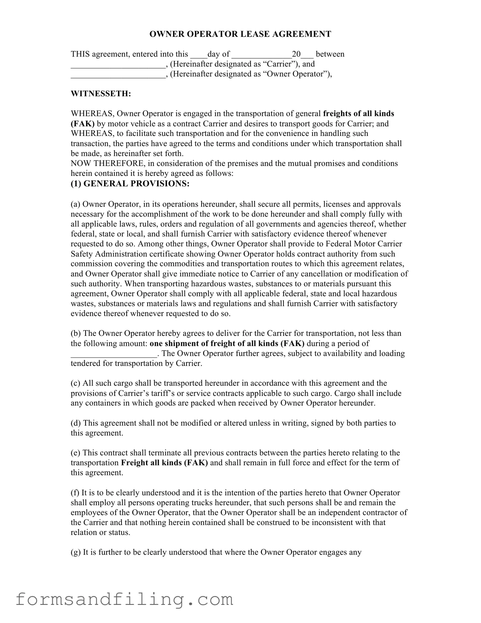 Fill Out a Valid Owner Operator Lease Agreement Template