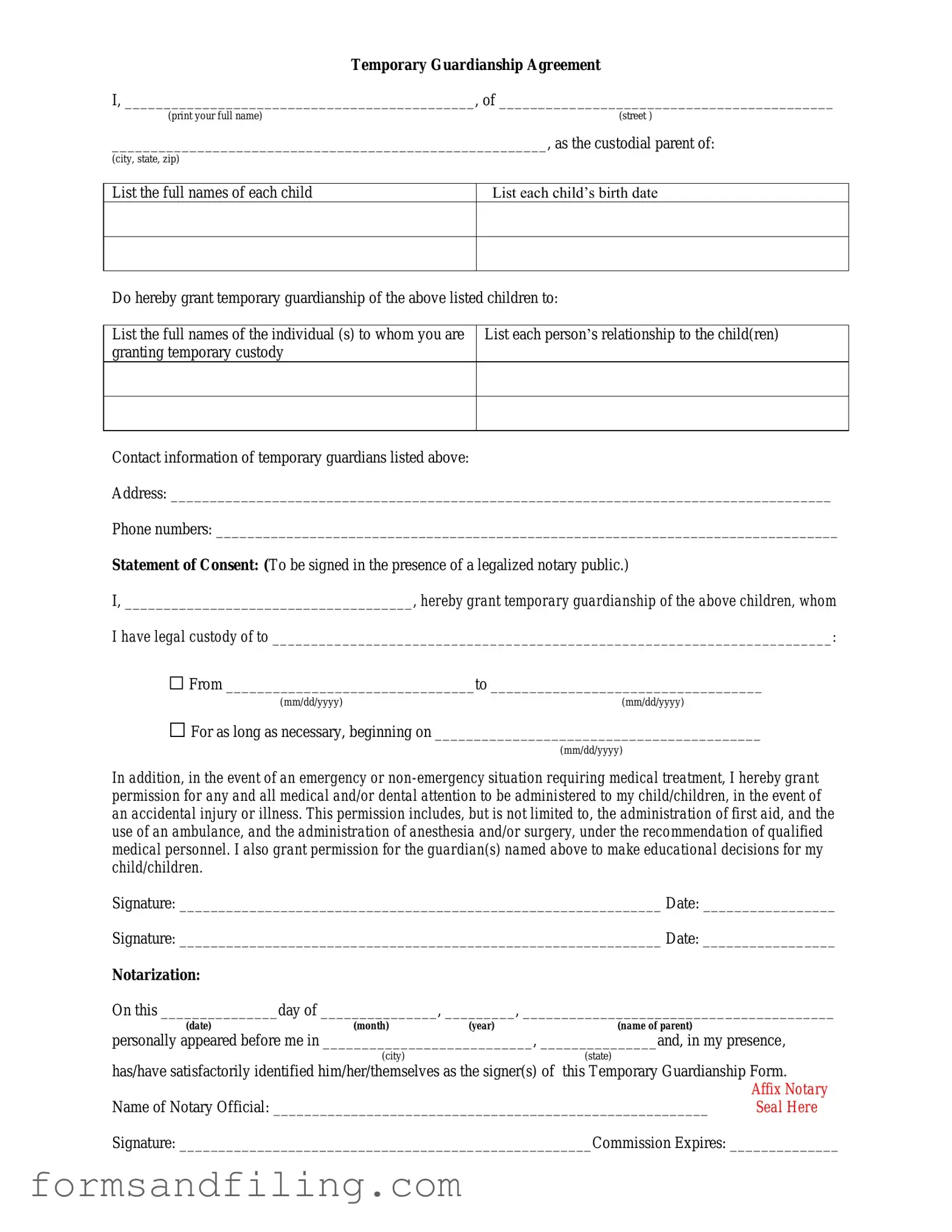 Fill Out a Valid Temporary Custody Template