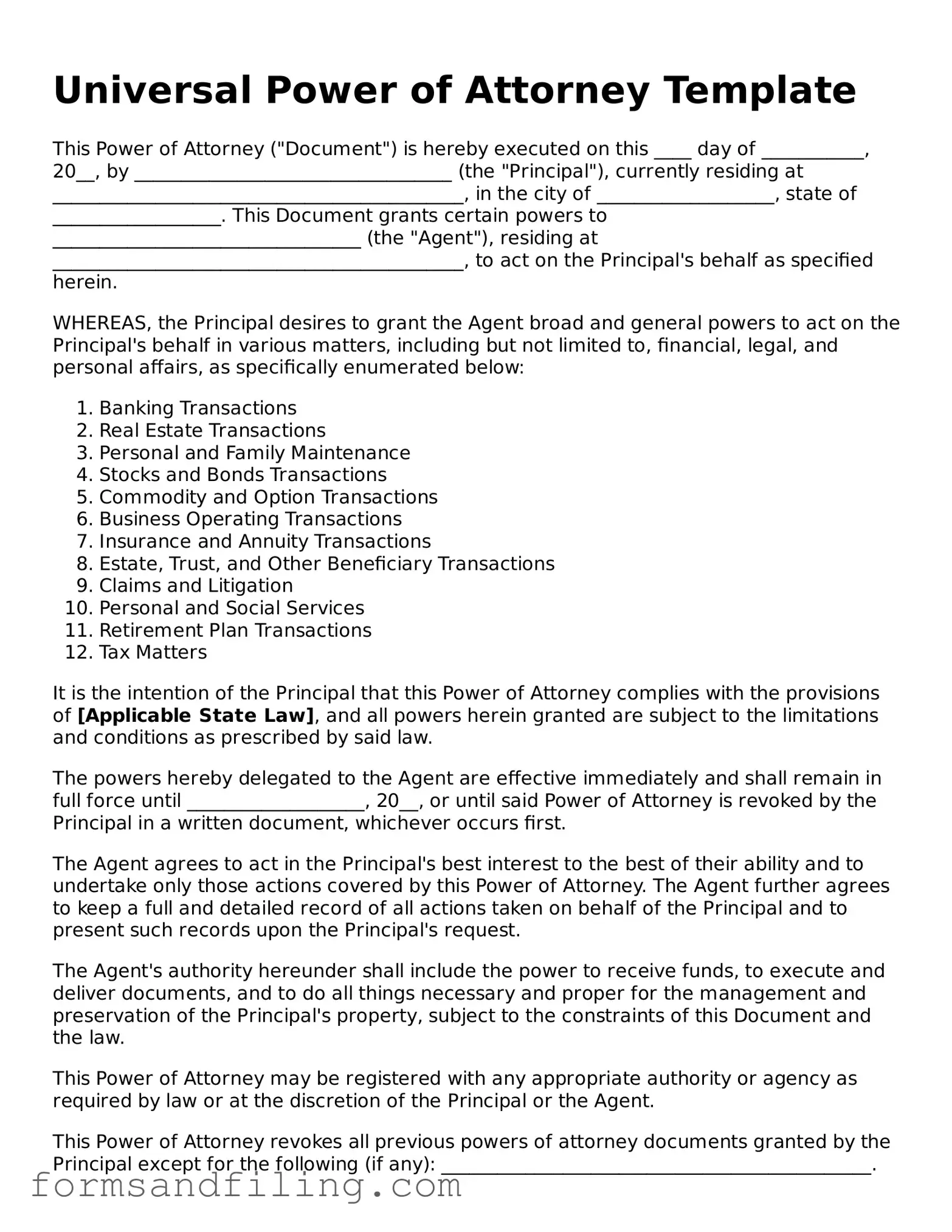 Free Power of Attorney Template