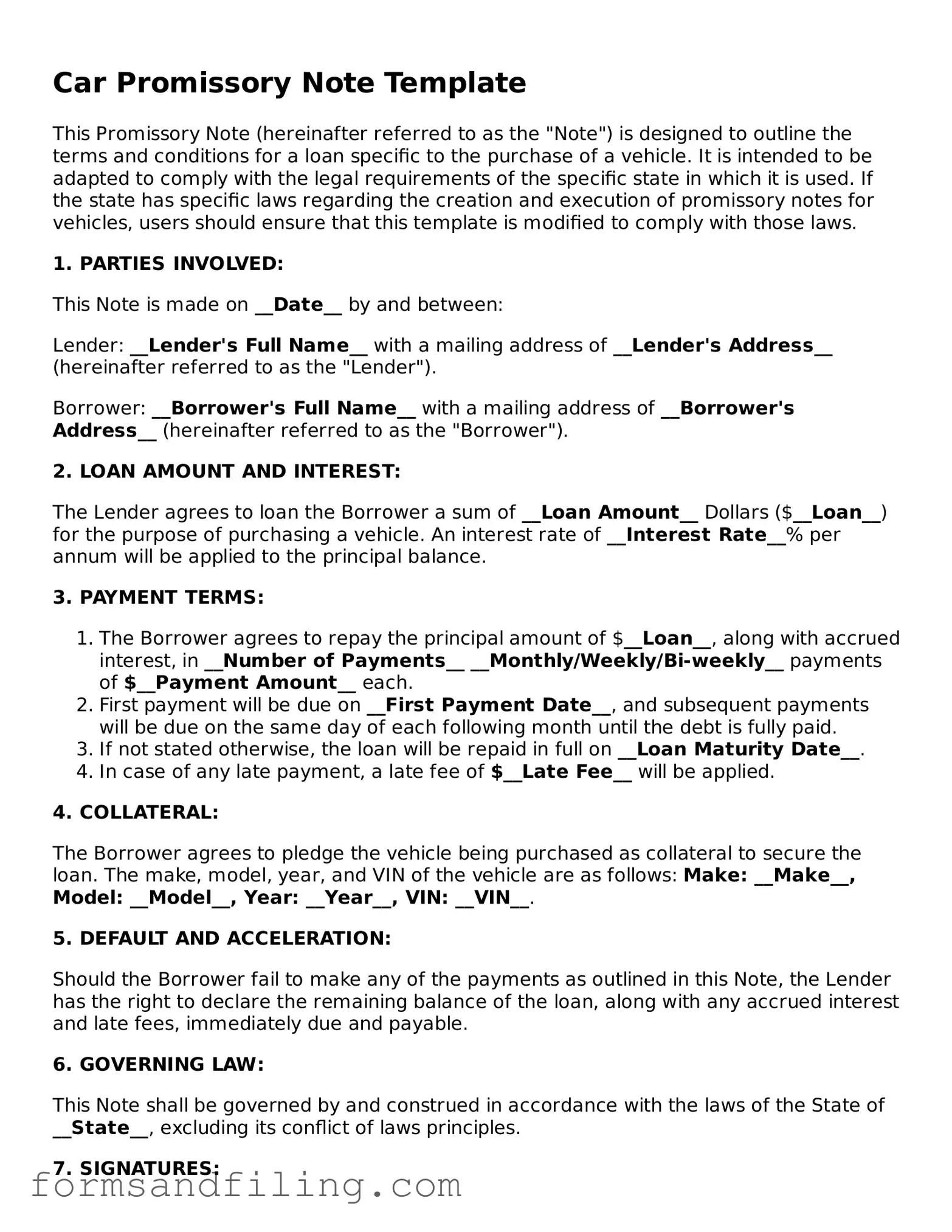 Free Promissory Note for a Car Template