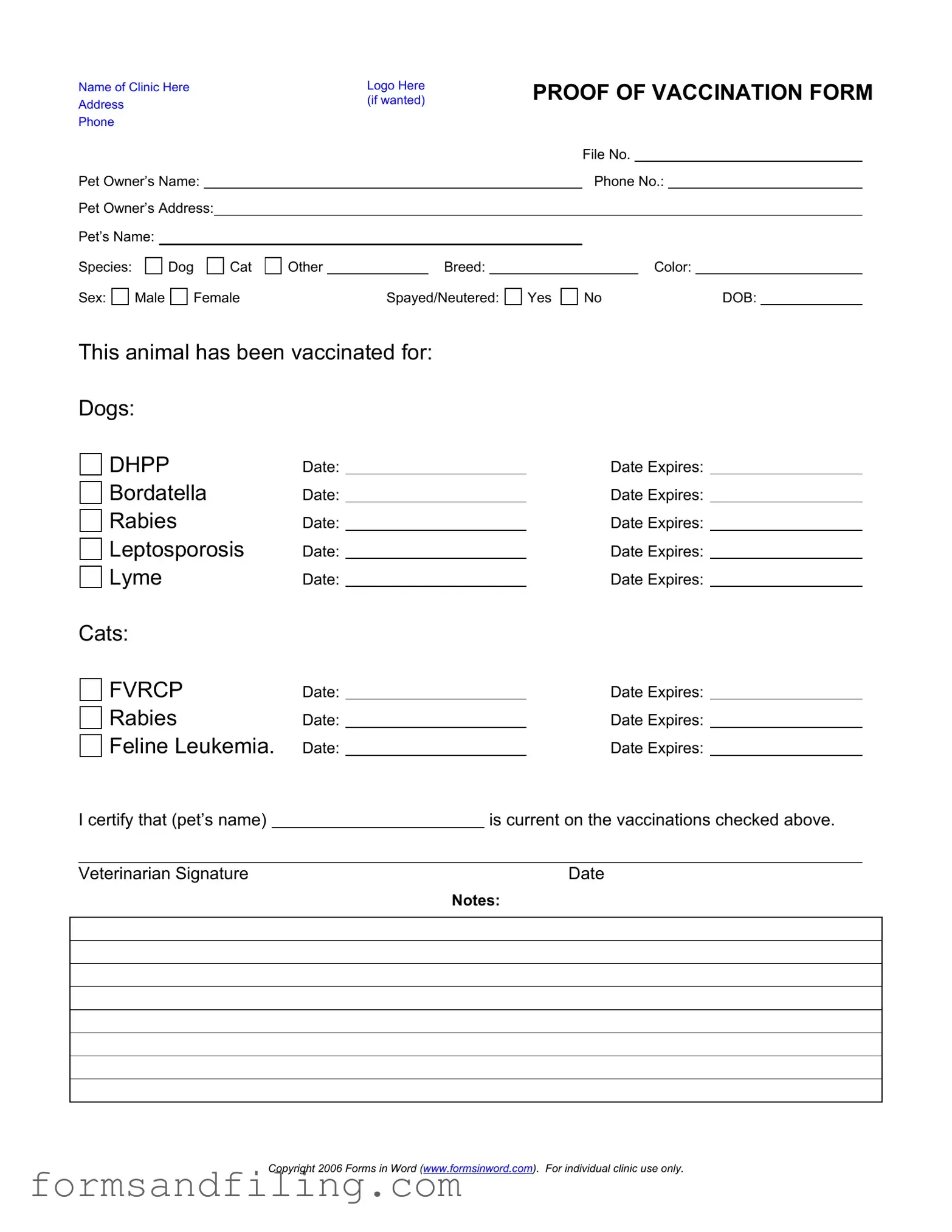 Fill Out a Valid Proof Of Vaccination Dog Template