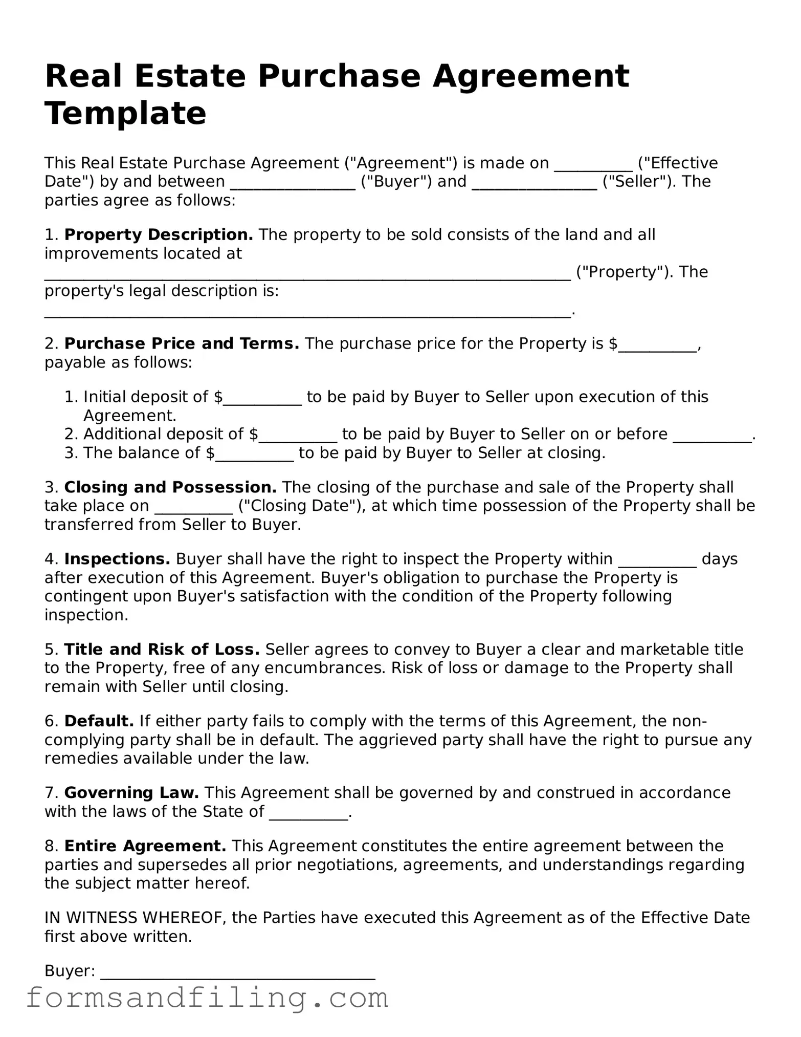 Free Real Estate Purchase Agreement Template