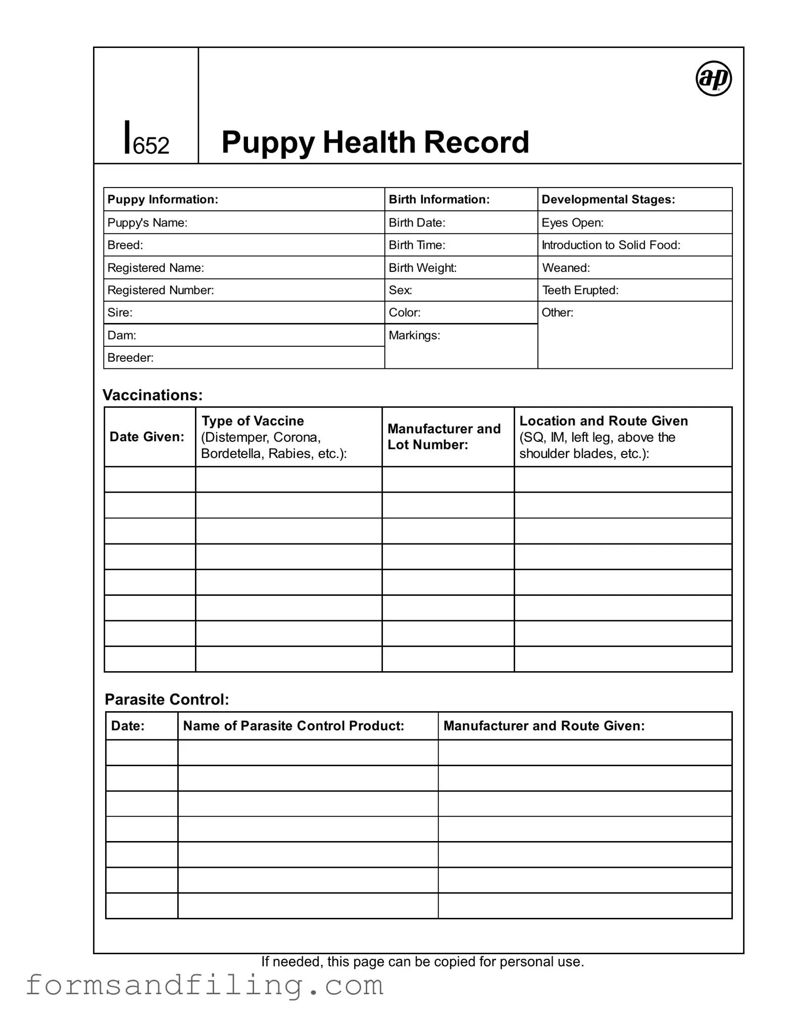 Fill Out a Valid Puppy Health Record Template