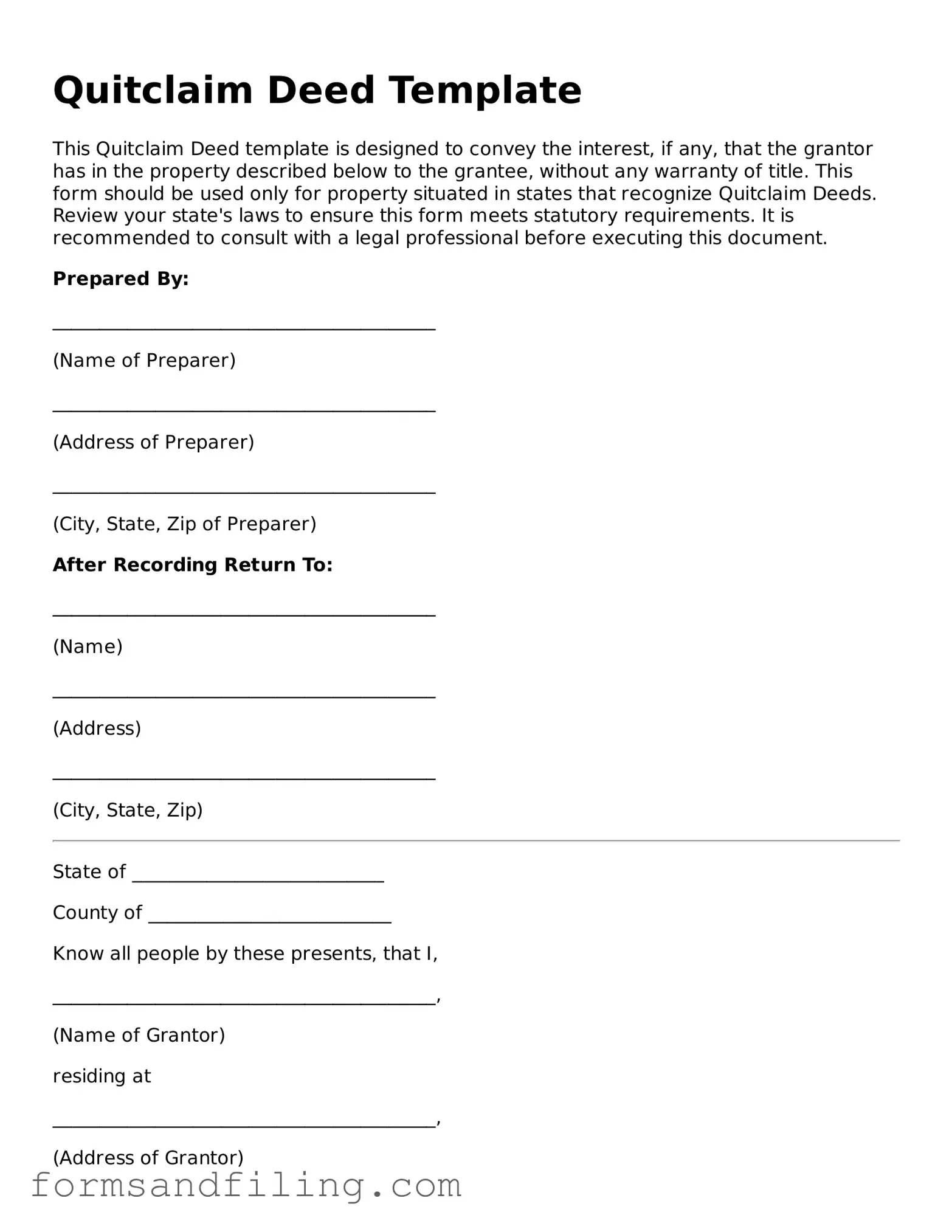 Free Quitclaim Deed Template