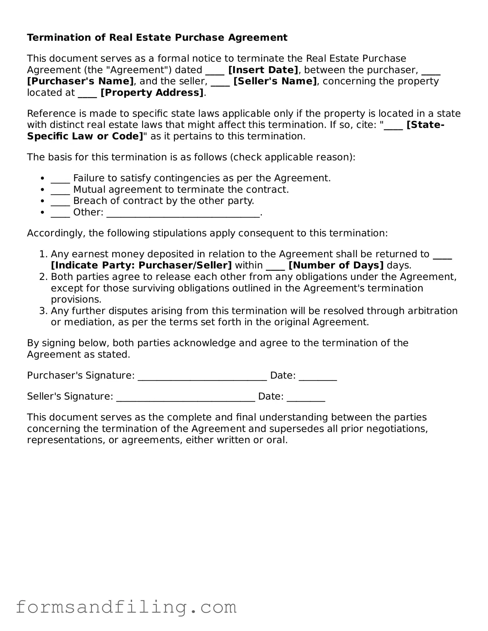 Free Termination of Real Estate Purchase Agreement Template