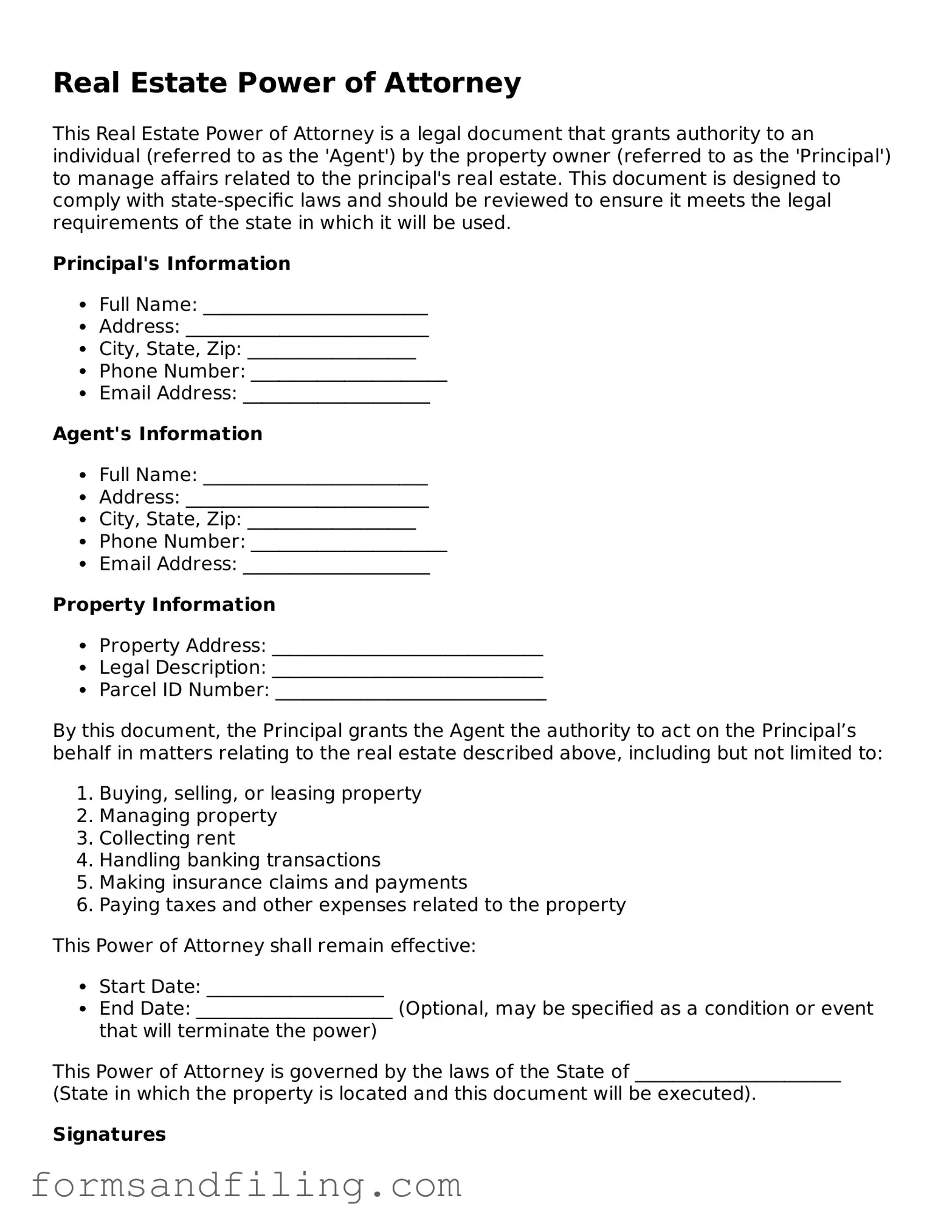 Free Real Estate Power of Attorney Template