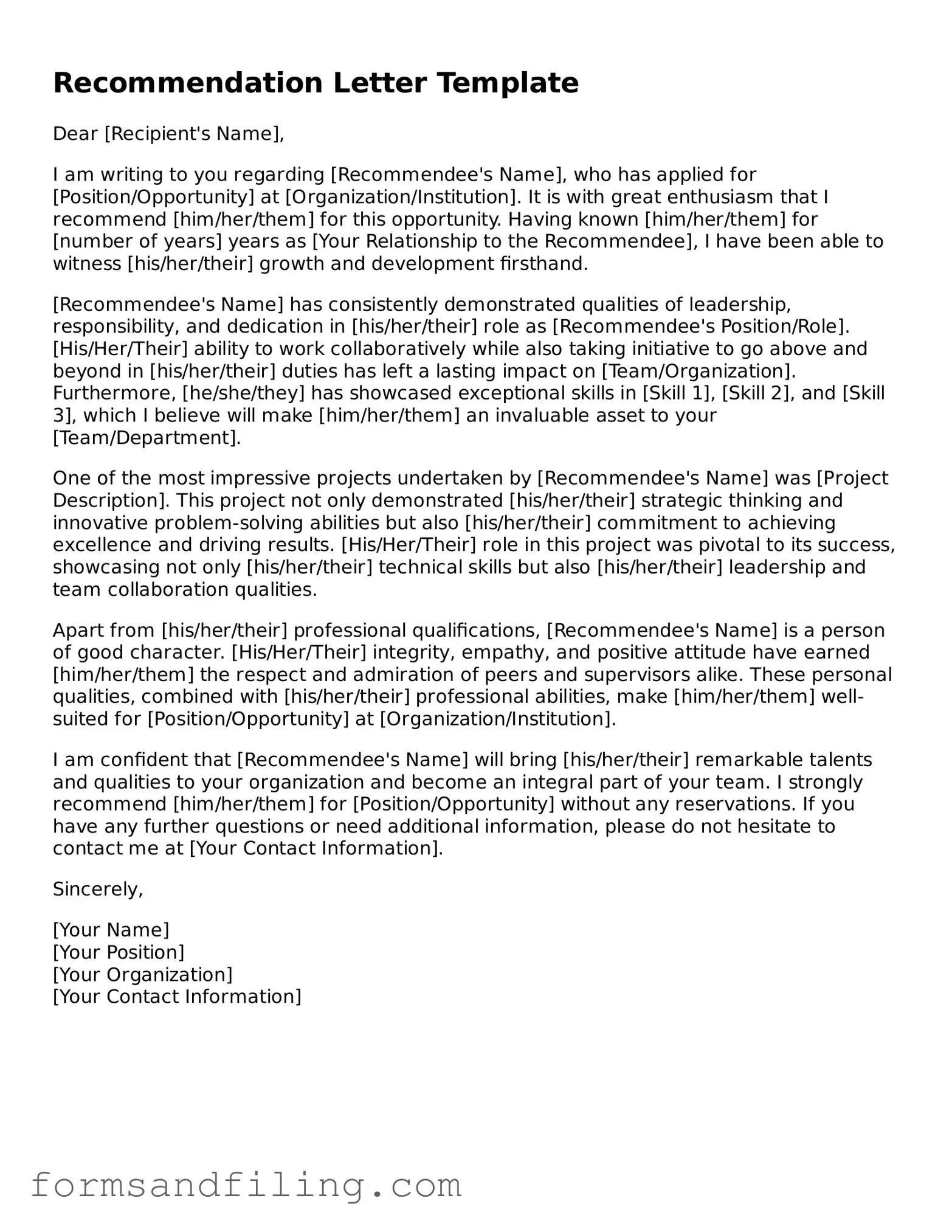 Free Recommendation Letter Template