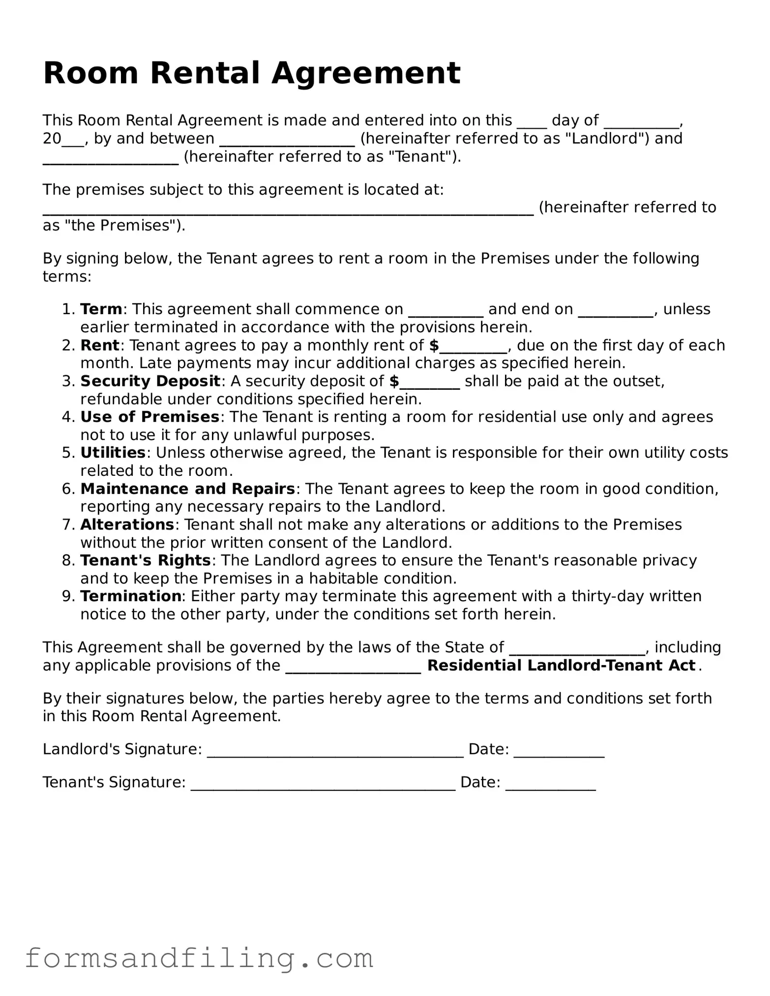 Free Room Rental Agreement Template