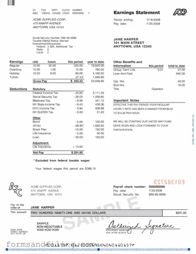 Fill Out a Valid Adp Pay Stub Template