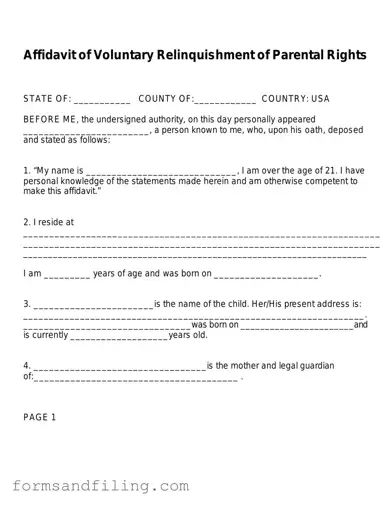 Fill Out a Valid Affidavit Parental Rights Template