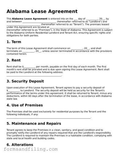 Free Alabama Lease Agreement Template