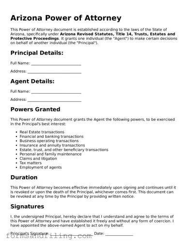 Free Arizona Power of Attorney Template