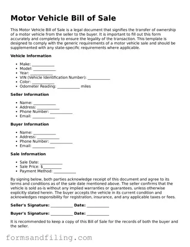 Free Motor Vehicle Bill of Sale Template
