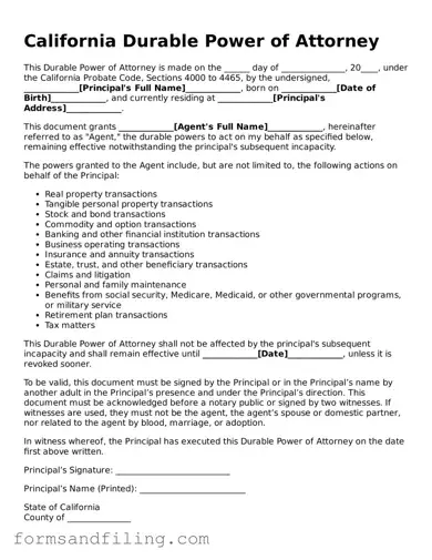 Free California Durable Power of Attorney Template