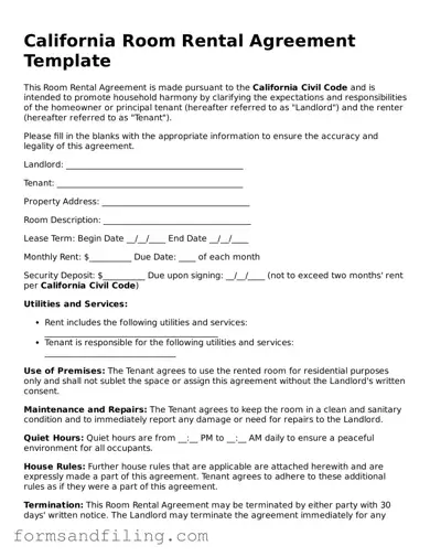 Free California Room Rental Agreement Template