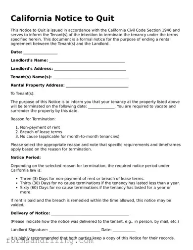 Free California Notice to Quit Template