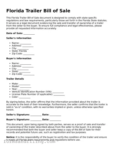 Free Florida Trailer Bill of Sale Template