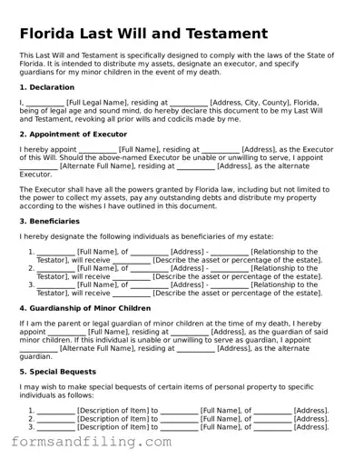 Free Florida Last Will and Testament Template