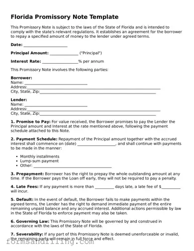 Free Florida Promissory Note Template