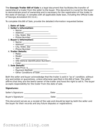 Free Georgia Trailer Bill of Sale Template