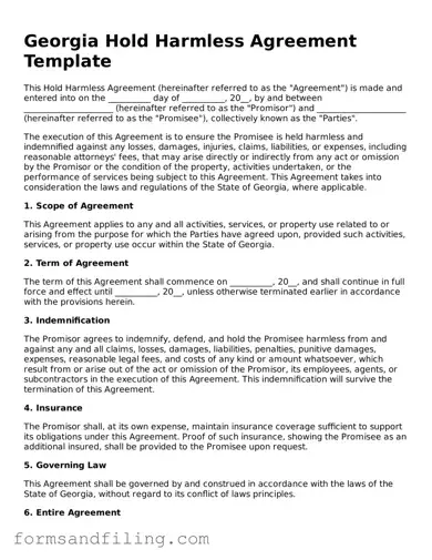Free Georgia Hold Harmless Agreement Template