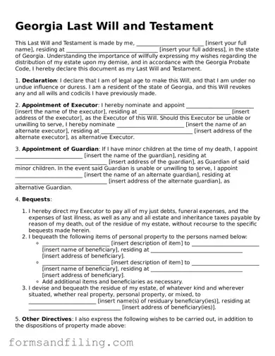 Free Georgia Last Will and Testament Template