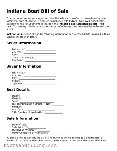 Free Indiana Boat Bill of Sale Template