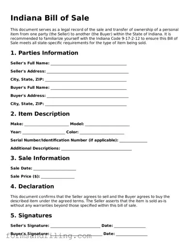 Free Indiana Bill of Sale Template