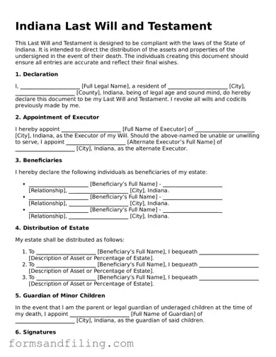 Free Indiana Last Will and Testament Template