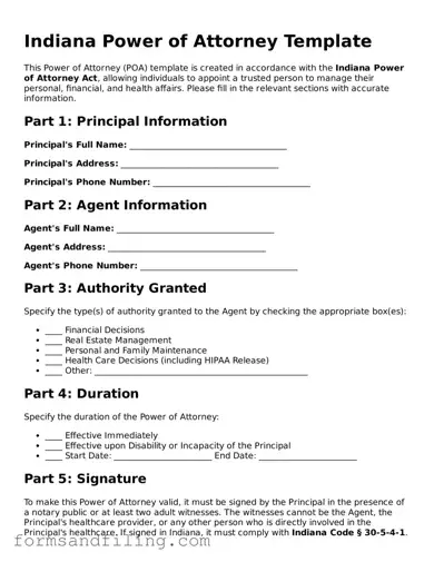 Free Indiana Power of Attorney Template