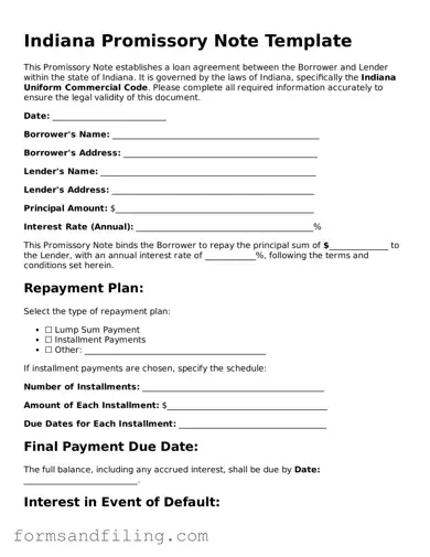 Free Indiana Promissory Note Template