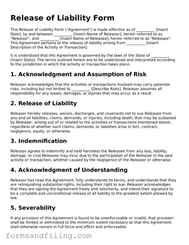Free Release of Liability Template