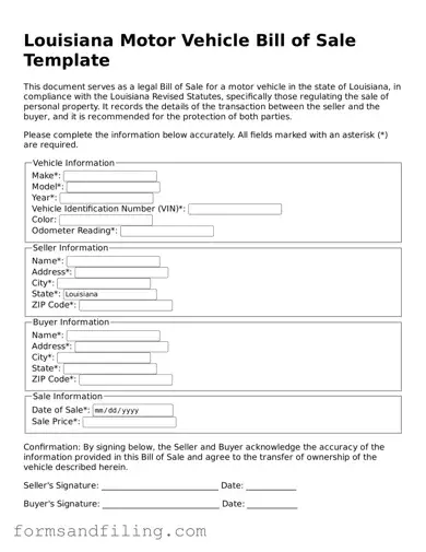 Free Louisiana Motor Vehicle Bill of Sale Template