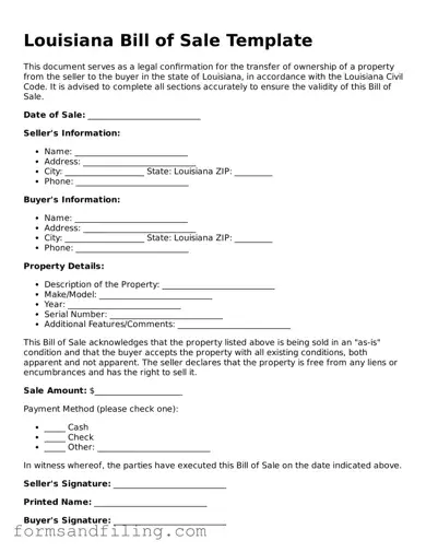 Free Louisiana Bill of Sale Template