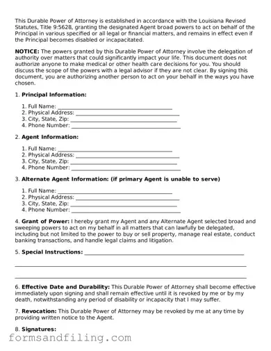 Free Louisiana Durable Power of Attorney Template